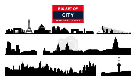 Téléchargez les illustrations : Silhouettes vectorielles de la ville du monde skylines design. - en licence libre de droit
