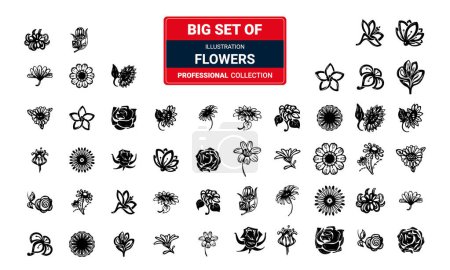 Illustration for Set of Flower icons vector collection, illustration template in trendy style. Suitable for many purposes black colors and with white background - Royalty Free Image
