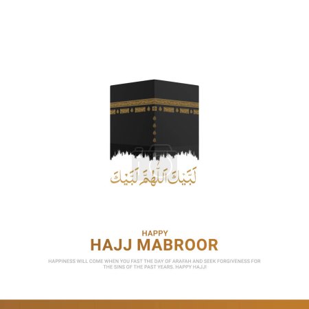 Modèle de bannière islamique Hajj Mabrour avec illustration Kaaba. Illustrations 3D.