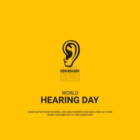 Téléchargez les photos : Journée mondiale de l'audition, audition avec conception d'ondes sonores pour bannière, affiche, illustration vectorielle - en image libre de droit