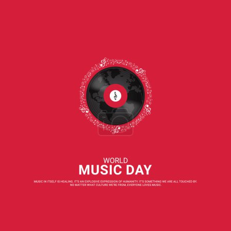 Téléchargez les illustrations : Journée mondiale de la musique avec illustration d'instruments de musique. Différents instruments de musique silhouette icônes. - en licence libre de droit