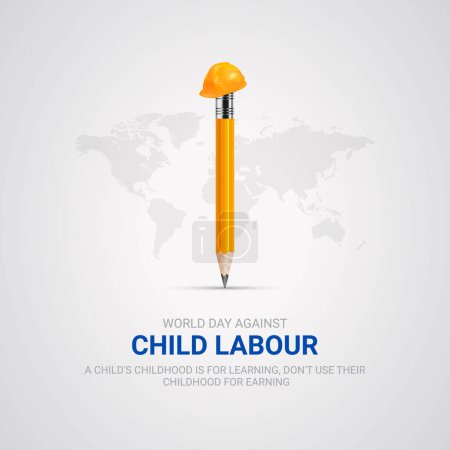 Foto de Día Mundial contra el Trabajo Infantil. anuncios creativos para social. Ilustraciones 3D. - Imagen libre de derechos