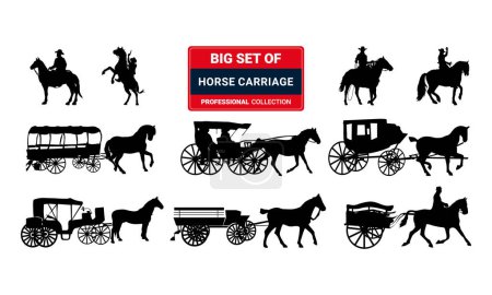 Téléchargez les illustrations : Ensemble de véhicules vectoriels tirés par des chevaux. Illustration vectorielle - en licence libre de droit