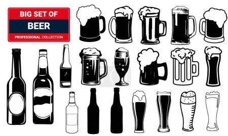 Téléchargez les illustrations : Beer vector icons set - bottle, glass, pint. 3D Illustration - en licence libre de droit