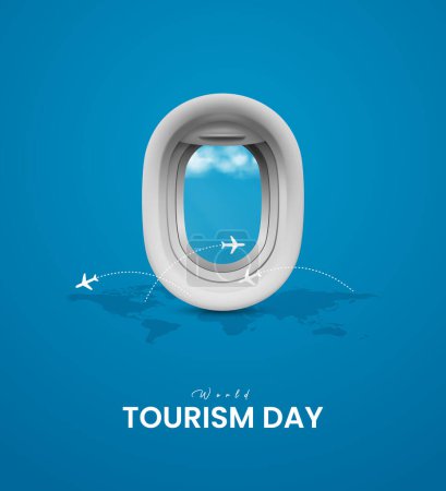 Día Mundial del Turismo. World Travel Concepto creativo. Viajes publicaciones en redes sociales.