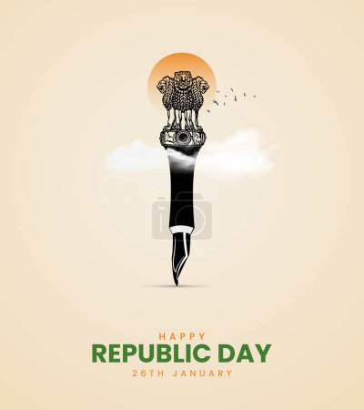 Téléchargez les illustrations : Fête de la République Indienne Annonces créatives. Journée de la République design créatif pour les médias sociaux post. - en licence libre de droit