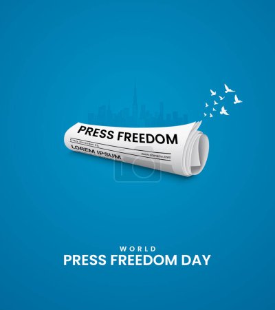 Illustration for World Press Freedom Day or World Press Day. Flying freedom birds and pencil concept. 3D illustration - Royalty Free Image