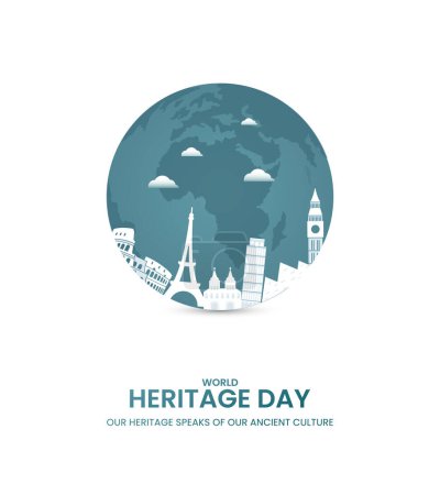 Día del Patrimonio Mundial. Diseño creativo del día del patrimonio para banner de redes sociales, póster, Ilustración 3D