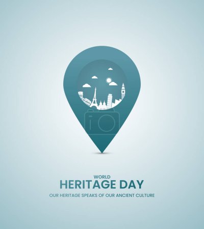 Téléchargez les illustrations : Journée du patrimoine mondial. Conception créative de la journée du patrimoine pour les médias sociaux bannière, affiche, illustration 3D - en licence libre de droit