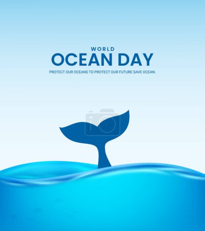 Téléchargez les illustrations : Journée mondiale de l'océan, illustrations 3D. conception pour bannière de médias sociaux, affiche Illustration 3D. - en licence libre de droit