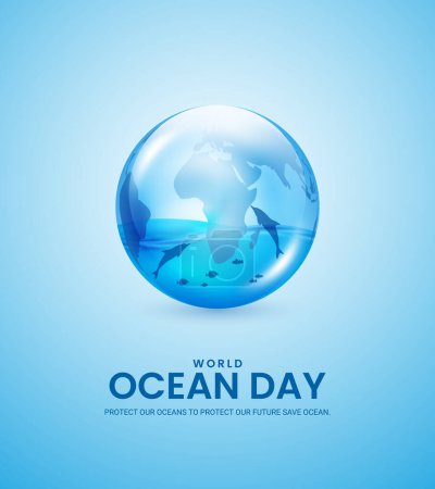 Téléchargez les illustrations : Journée mondiale de l'océan, illustrations 3D. conception pour bannière de médias sociaux, affiche Illustration 3D. - en licence libre de droit