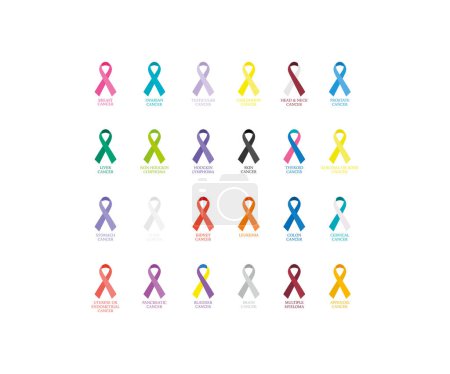 Illustration for Awareness ribbons icon set. Ribbons all cancers vector desing. - Royalty Free Image