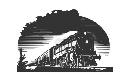 Ilustración de Locomotora que se mueve junto con los coches. Diseño de ilustración vectorial. - Imagen libre de derechos