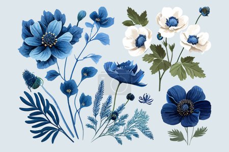 Ilustración de Ilustración de flores azules. Diseño de vectores. - Imagen libre de derechos