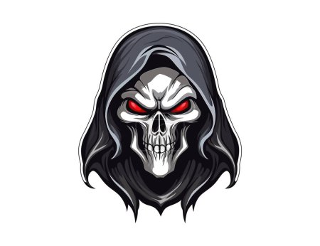 Death Reaper Aggressives Totenkopf-Gesicht Maskottchen-Logo. Vektor-Illustrationsdesign.