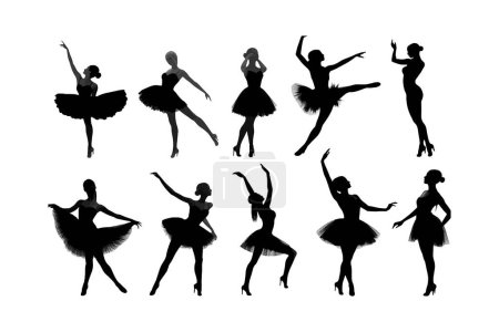Téléchargez les illustrations : Silhouettes de danseurs de ballet ensemble. Illustration vectorielle desing. - en licence libre de droit
