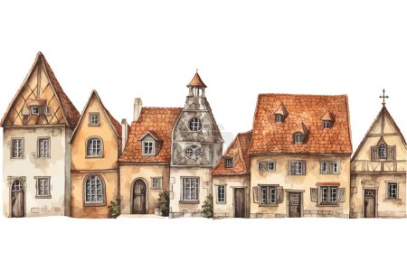 Téléchargez les illustrations : Aquarelle vieille ville européenne. Illustration vectorielle. - en licence libre de droit