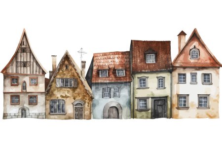 Illustration for Watercolor European old town. Vector illustration design. - Royalty Free Image