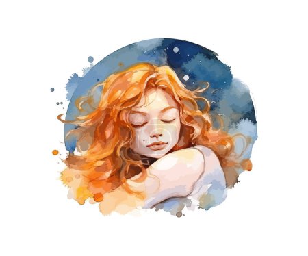 Illustration for Watercolor sleeping girl. Vector illustration design. - Royalty Free Image