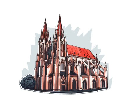 Téléchargez les illustrations : Cathédrale gothique. Illustration vectorielle. - en licence libre de droit