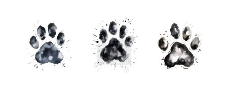 Illustration for Cat paw print black watercolor sketch white background. Vector illustration design. - Royalty Free Image