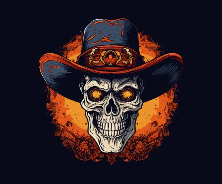 Skull in a cowboy hat. Vector illustration design.