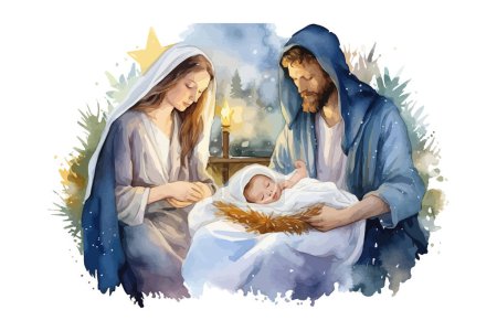 Christmas Nativity Scene. Watercolor. Vector illustration design.