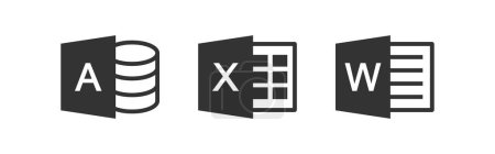 Téléchargez les illustrations : Word, Excel, ensemble d'icônes d'accès. Application Microsoft Office. Illustration vectorielle. - en licence libre de droit