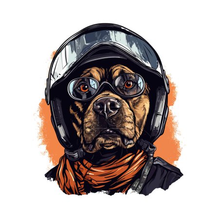 Illustration for Portrait of a dog wearing the retro motorcyclist helmet. Vector illustration design. - Royalty Free Image