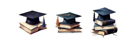 Illustration for Book and graduation cap set. Vector illustration design. - Royalty Free Image