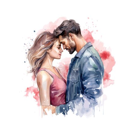 Romantic love with man and woman watercolor. Vector illustration design.
