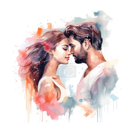 Téléchargez les illustrations : Amour romantique avec l'aquarelle homme et femme. Illustration vectorielle. - en licence libre de droit