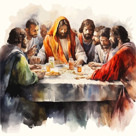 Letztes Abendmahl Jesu und seiner Apostel Aquarell. Vektor-Illustrationsdesign.