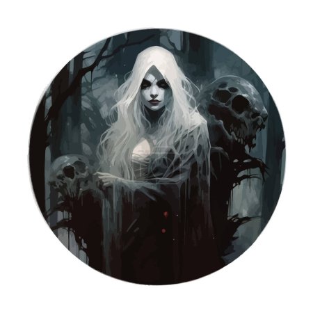 Téléchargez les illustrations : Fantôme femelle portreit forêt sombre. Illustration vectorielle. - en licence libre de droit