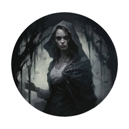Téléchargez les illustrations : Fantôme femelle portreit forêt sombre. Illustration vectorielle. - en licence libre de droit