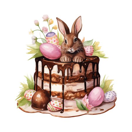 Easter cake and rabbit. Vector illustration design.