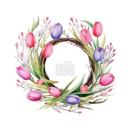 Téléchargez les illustrations : Une couronne de tulipes. Illustration vectorielle. - en licence libre de droit