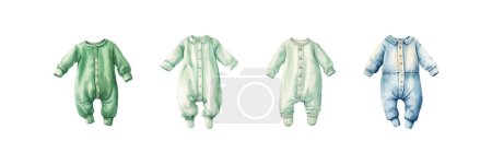 Baby one-pieces sleepsuit isolated set watercolor. Vector illustration design.