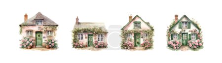 Cottage rose anglais. Illustration vectorielle.