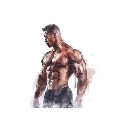 Ilustración de Acuarela Muscular Hombre Fitness. Diseño de ilustración vectorial. - Imagen libre de derechos
