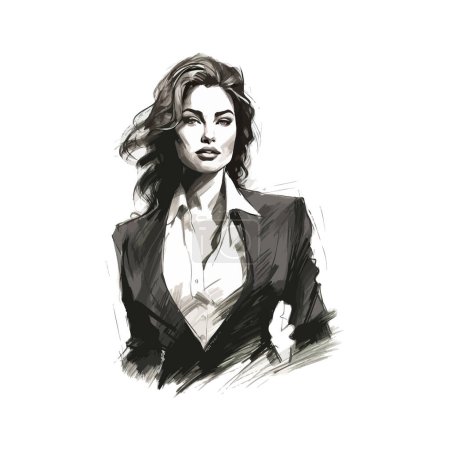 Téléchargez les illustrations : Élégant Portrait de femme d'affaires Style dessiné à la main. Illustration vectorielle - en licence libre de droit