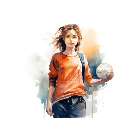 Portrait aquarelle d'un jeune joueur de soccer. Illustration vectorielle.