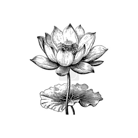 Intricate Line Art of a Blooming Lotus Flower Hand drawn style. Vector illustration design