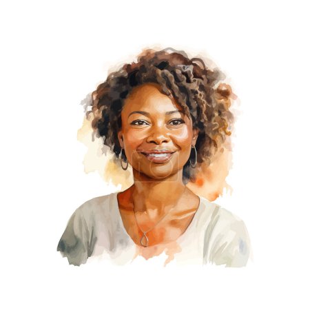 Watercolor Portrait of a Confident Woman with Natural Hair. Vector illustration design.