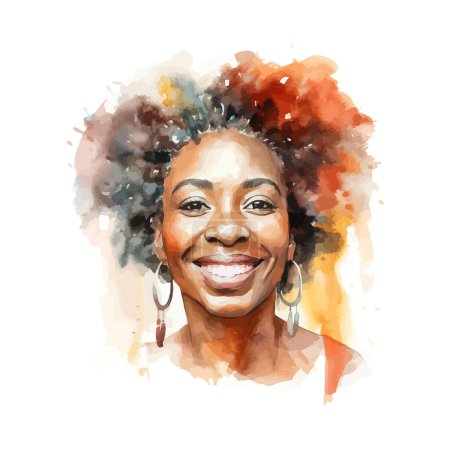 Vibrant portrait aquarelle d'une femme aux cheveux colorés. Illustration vectorielle.