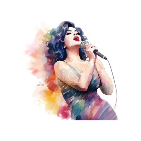 Singer with Red Lipstick Performing Watercolor Art style. Vector illustration design.