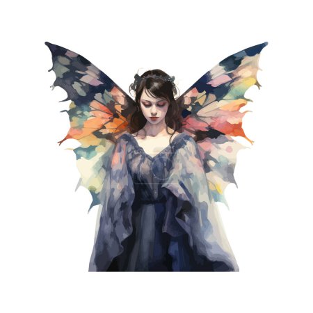Mystical Butterfly Winged Woman Artwork watercolor style. Vector illustration design.