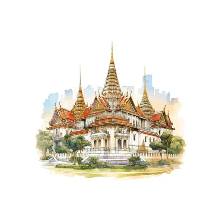 Grand Palace Bangkok Majestic Watercolor Art. Vector illustration design.