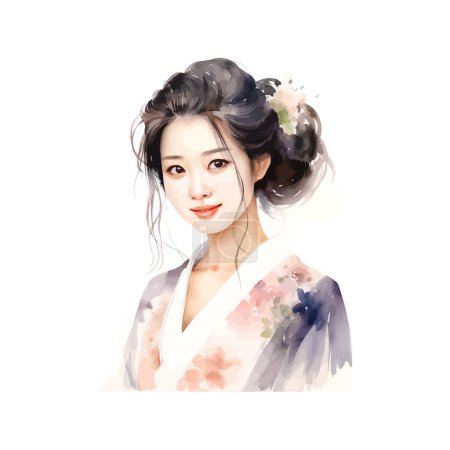 Elegant asian Woman in Traditional Attire Watercolor. Vector illustration design.