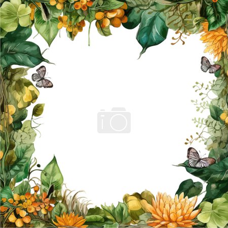 Couronne florale tropicale aux papillons. Illustration vectorielle.